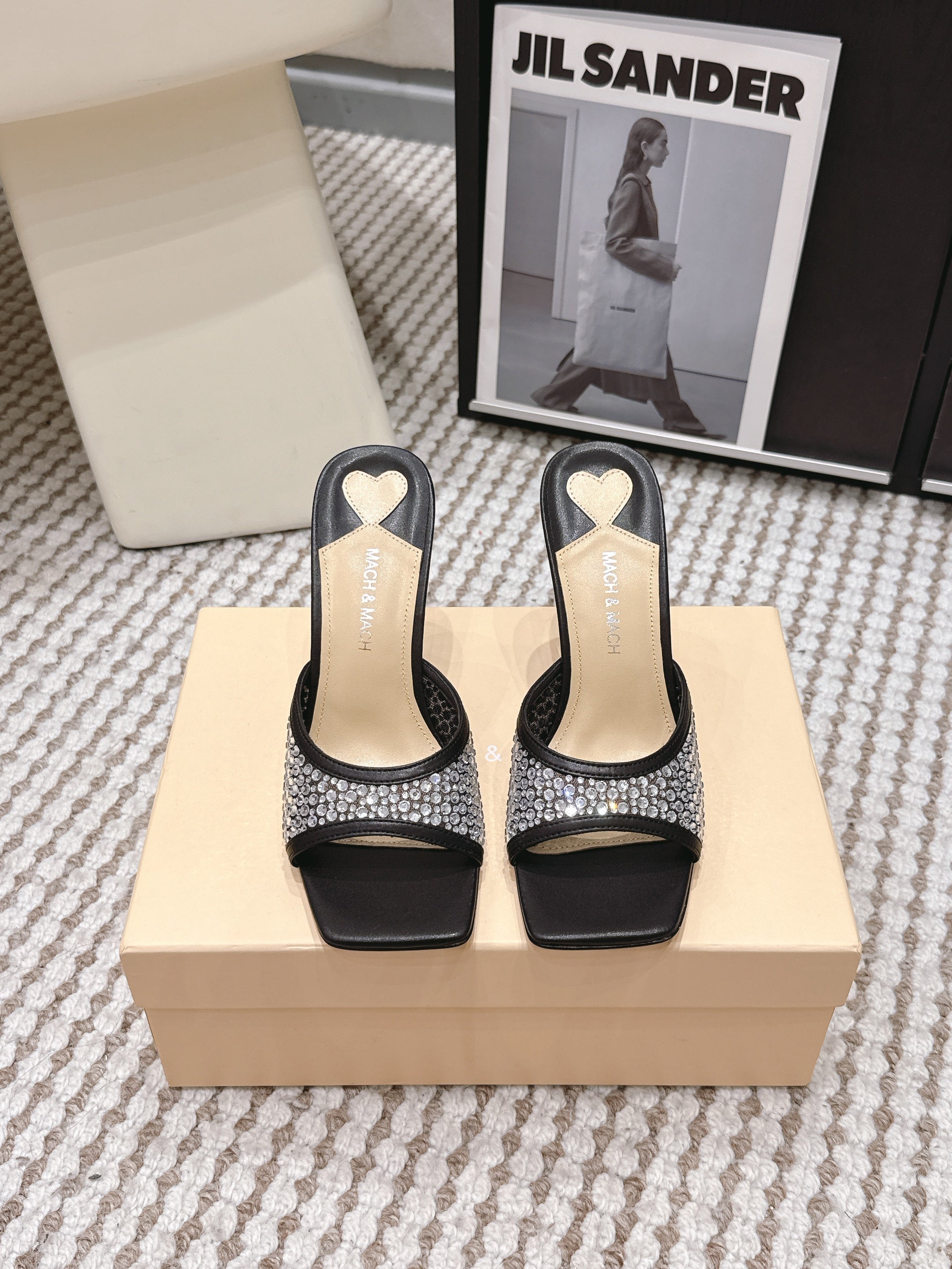 Mach & Mach Embellished Mules 95 Black in Leather Diamonds 722809