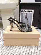 Mach & Mach Embellished Mules 95 Black in Leather Diamonds 722809