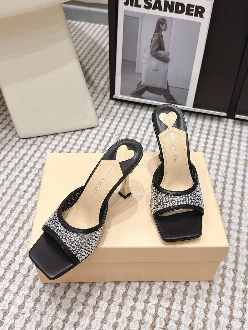 Mach & Mach Embellished Mules 95 Black in Leather Diamonds 722809