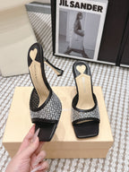 Mach & Mach Embellished Mules 95 Black in Leather Diamonds 722809
