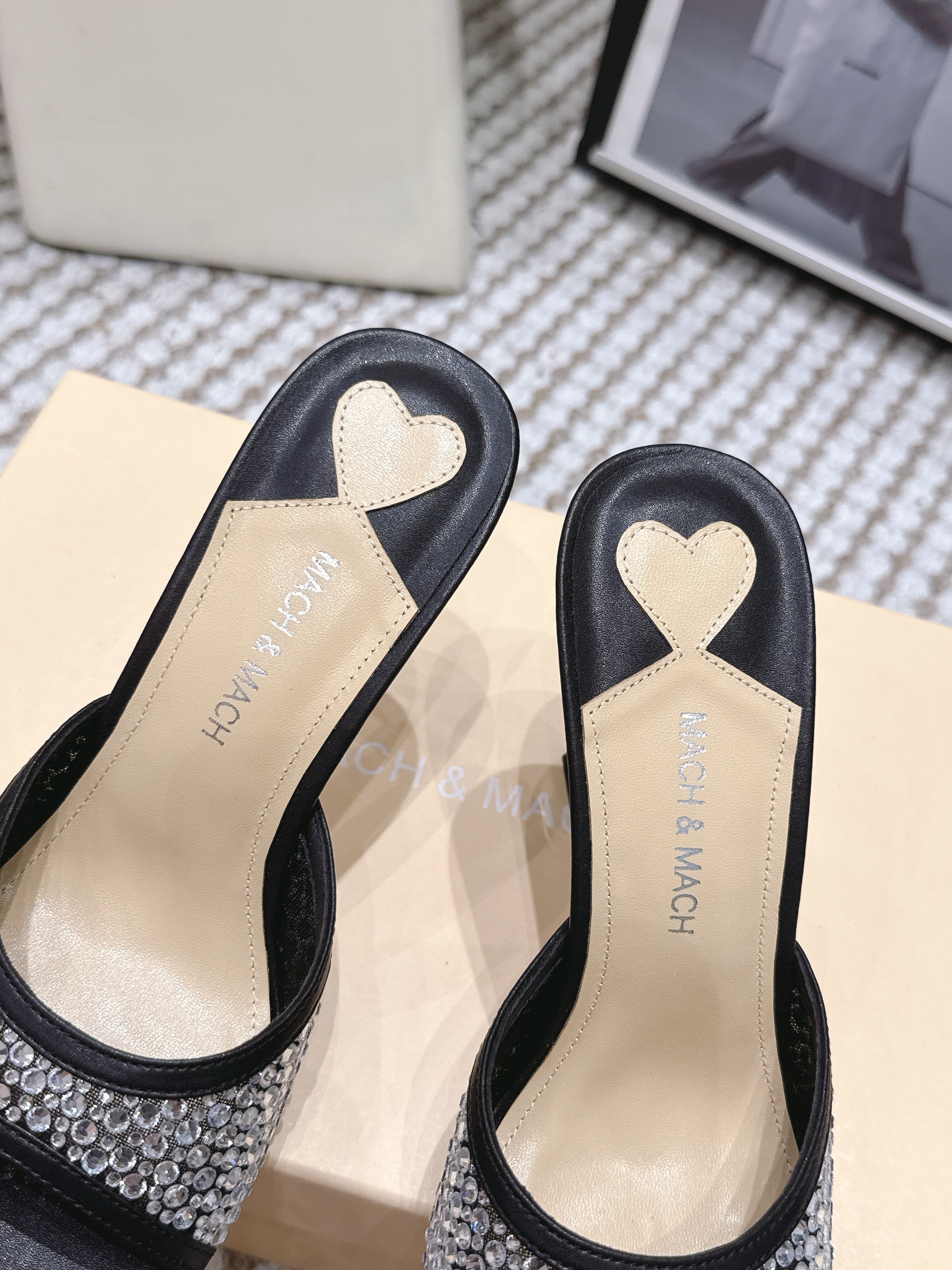 Mach & Mach Embellished Mules 95 Black in Leather Diamonds 722809