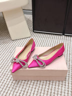 Mach & Mach 26SS Rhinestone Bow Flats Pink in Silk 722451