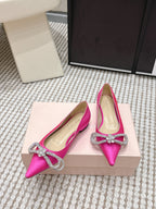 Mach & Mach 26SS Rhinestone Bow Flats Pink in Silk 722451