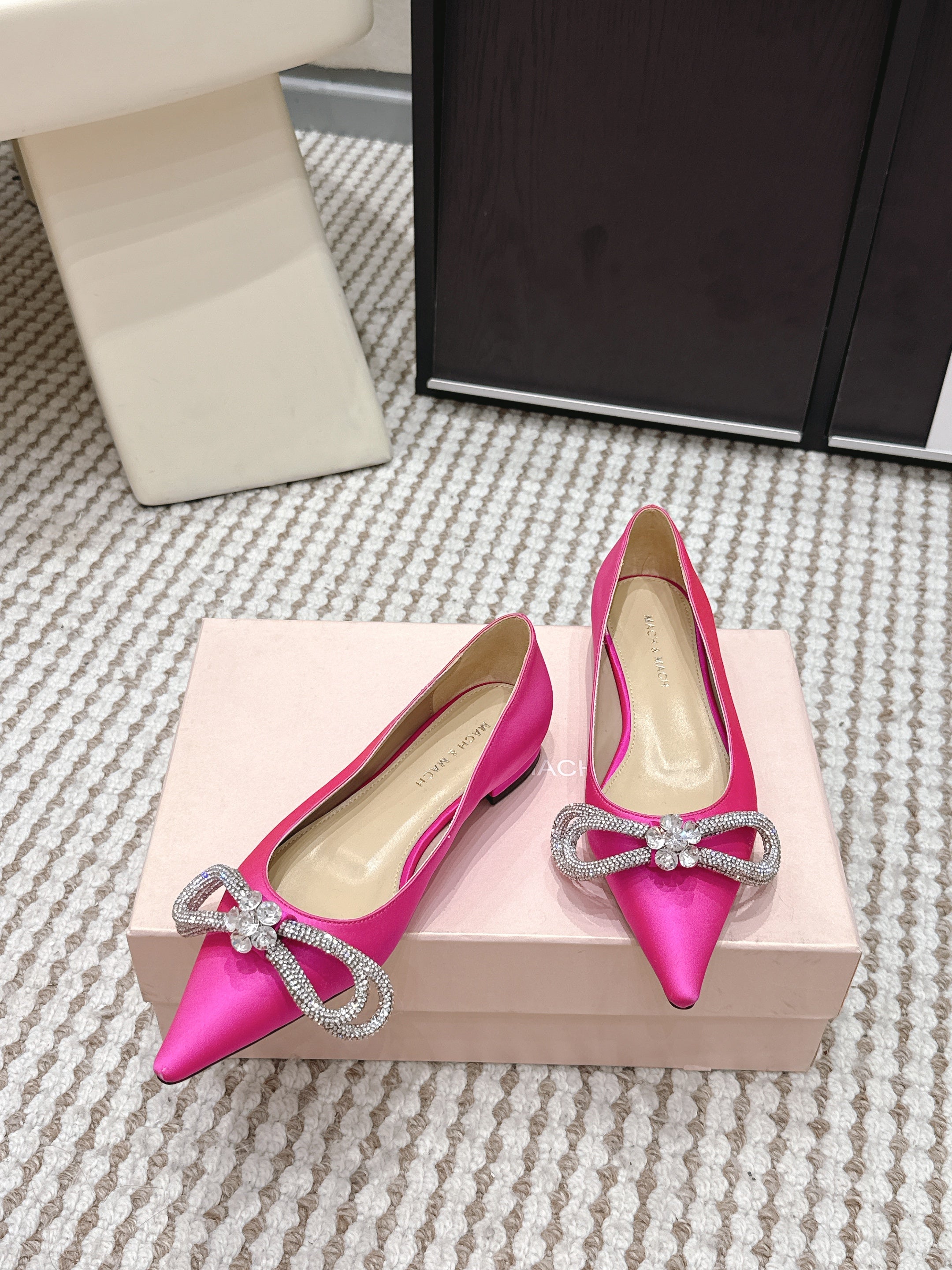 Mach & Mach 26SS Rhinestone Bow Flats Pink in Silk 722451