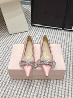 Mach & Mach 26SS Rhinestone Bow Flats Light Pink in Silk 722450