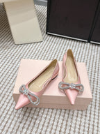 Mach & Mach 26SS Rhinestone Bow Flats Light Pink in Silk 722450