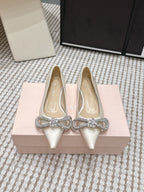 Mach & Mach 26SS Rhinestone Bow Flats Milk White in Silk 722449