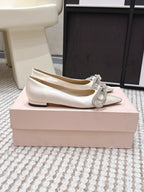 Mach & Mach 26SS Rhinestone Bow Flats Milk White in Silk 722449