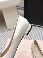 Mach & Mach 26SS Rhinestone Bow Flats Milk White in Silk 722449