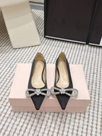 Mach & Mach 26SS Rhinestone Bow Flats Black in Silk 722448