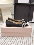 Mach & Mach 26SS Rhinestone Bow Flats Black in Silk 722448
