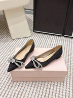 Mach & Mach 26SS Rhinestone Bow Flats Black in Silk 722448