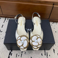 CC Classic Camellia Flat Slingback White Leather 729343