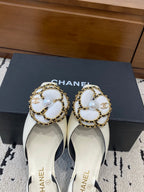 CC Classic Camellia Flat Slingback White Leather 729343