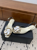 CC Classic Camellia Flat Slingback White Leather 729343