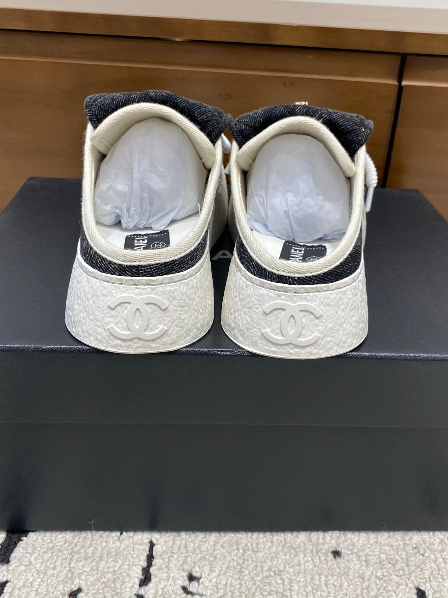 Chanel 26 Mules Casual Black White in Fabric 729327