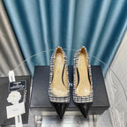 Chanel 26 Pointed Toe 85mm Pearl Black White in Coarse Tweed 712804