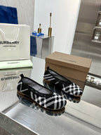 Burberry Classic Check Flats Black White in Fabric 729741