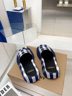 Burberry 26 Check Slippers Navy Blue Black in Cotton Linen 729729