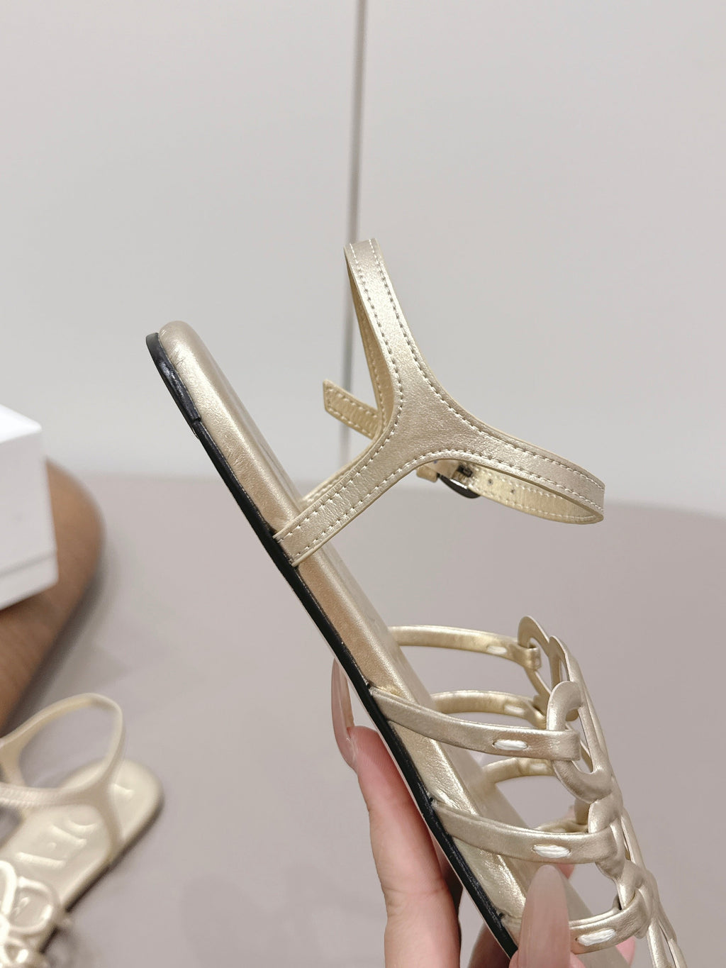 Loewe 26 Sandal Champagne Metallic in Sheepskin 738809