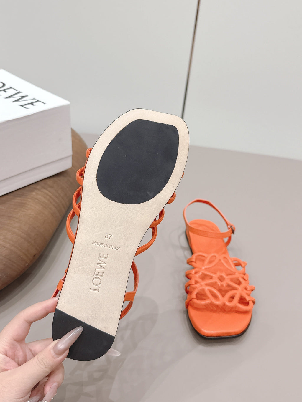 Loewe 26 Sandal Orange in Sheepskin 738807