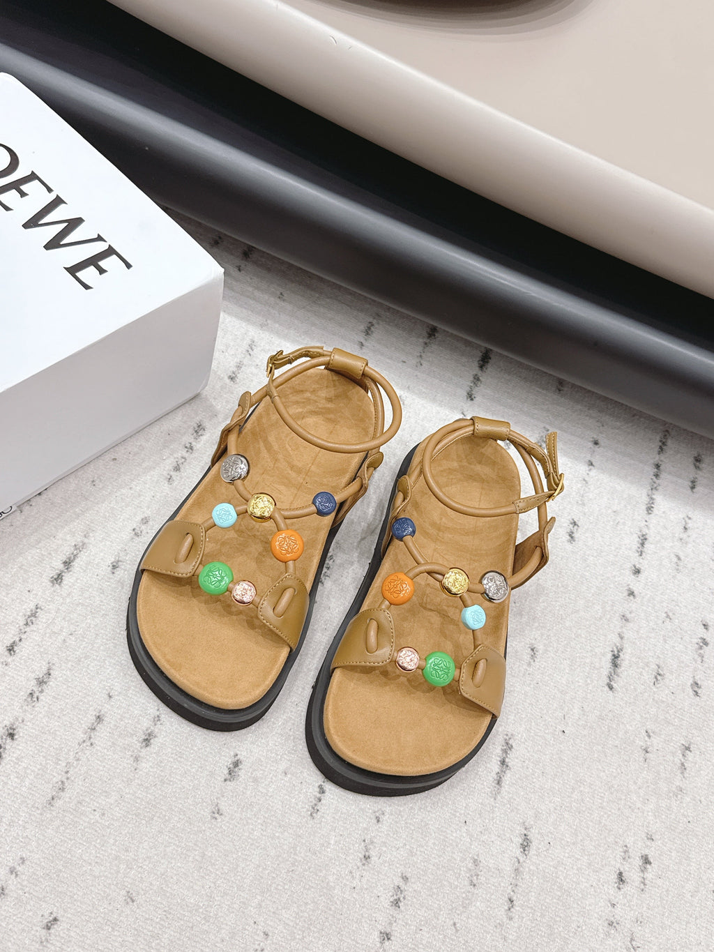 Loewe x Paula's Ibiza Anagram Pebble Bead Sandals Light Brown in Sheepskin 738798