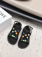 Loewe x Paula's Ibiza Anagram Pebble Bead Sandals Black in Sheepskin 738797
