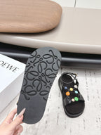 Loewe x Paula's Ibiza Anagram Pebble Bead Sandals Black in Sheepskin 738797