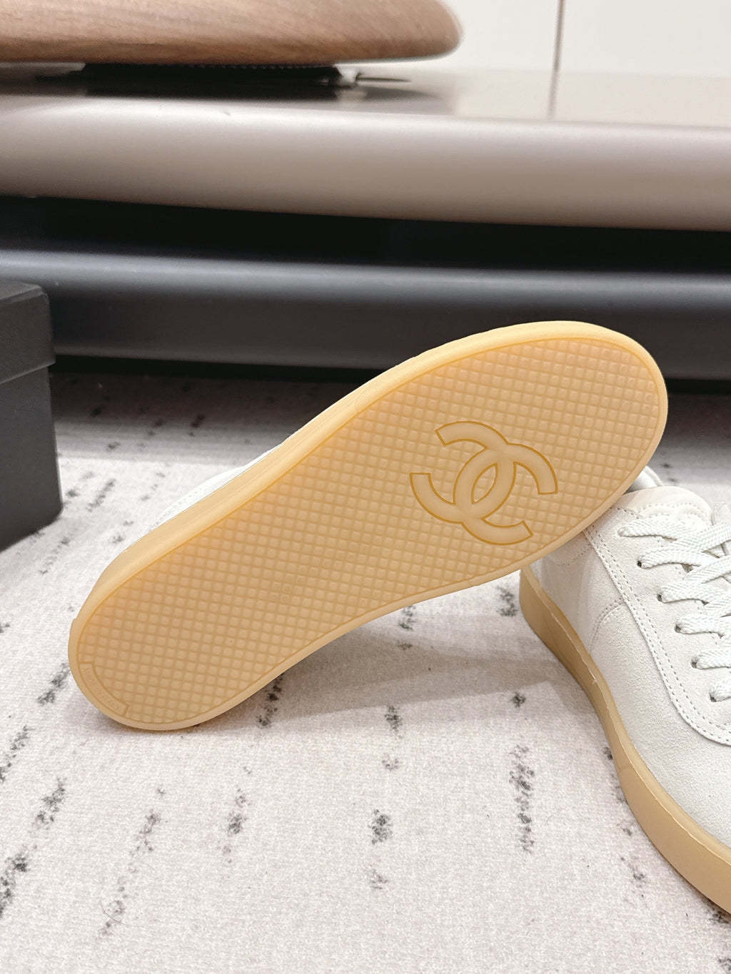 Chanel 26 Round Toe Platform Casual Shoes White in Suede 739429