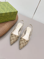Gucci 26 Slingback 45mm Embossed Single Beige Brown in Jacquard Fabric 739364
