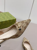 Gucci 26 Slingback 45mm Embossed Single Beige Brown in Jacquard Fabric 739364