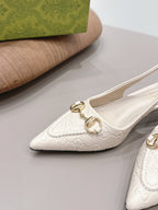 Gucci 26 Slingback 45mm Embossed Single Ivory in Lamskin 739363