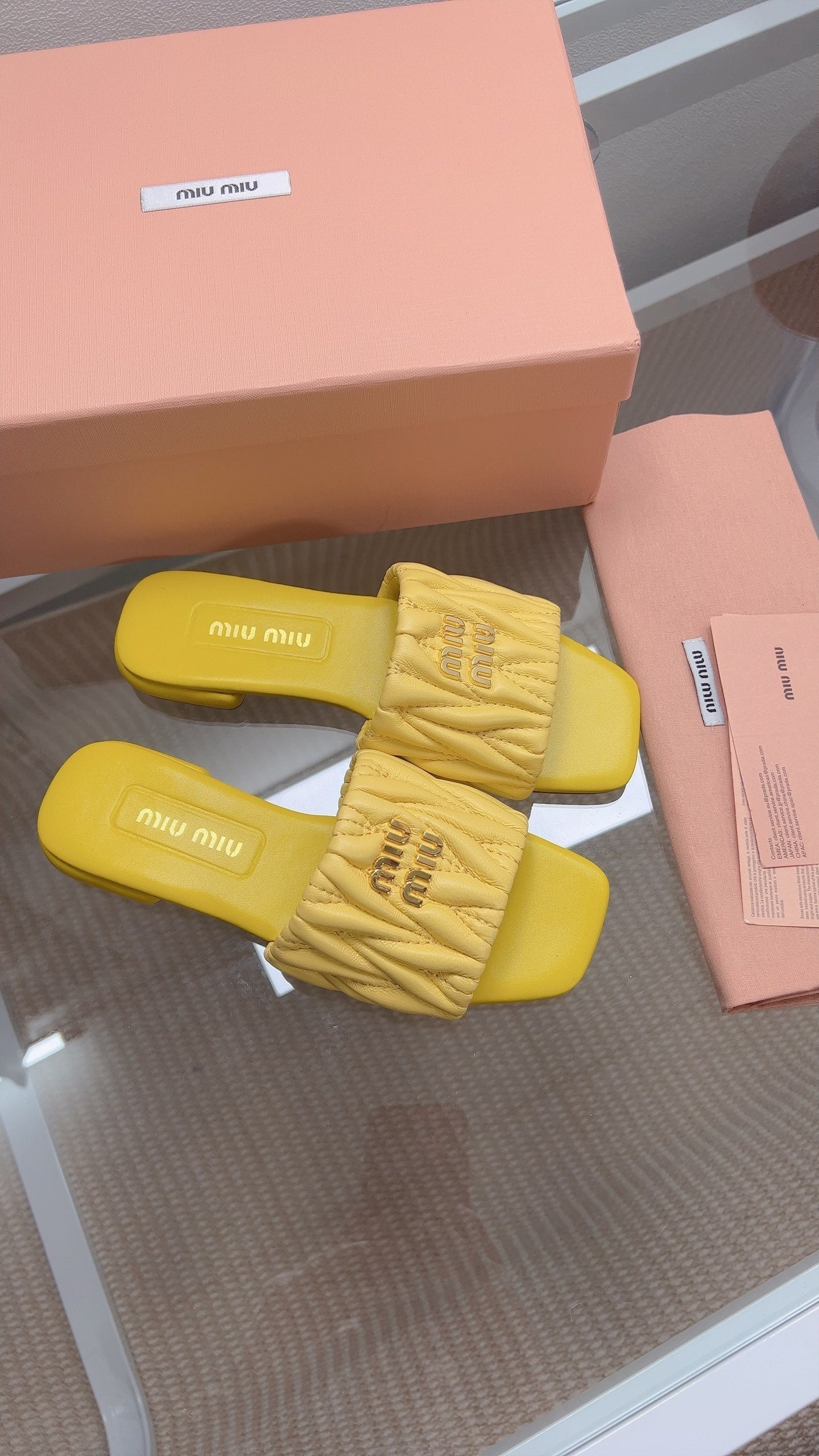 Miu Sandal Yellow Matelassé Leather 739550