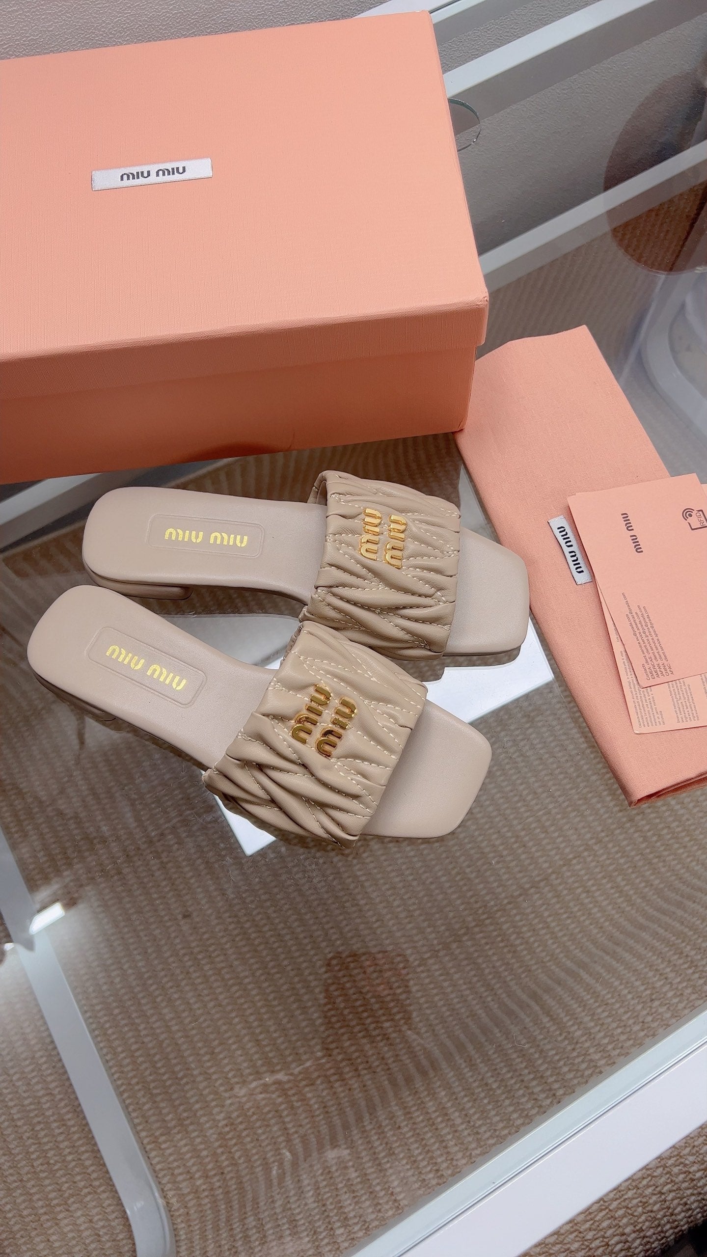 Miu Sandal Sand Beige Matelassé Leather 739551