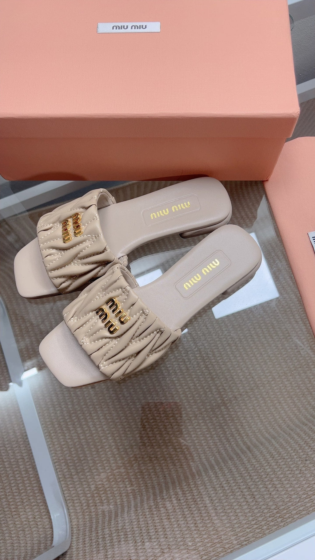 Miu Sandal Sand Beige Matelassé Leather 739551