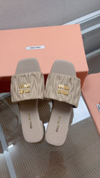 Miu Sandal Sand Beige Matelassé Leather 739551