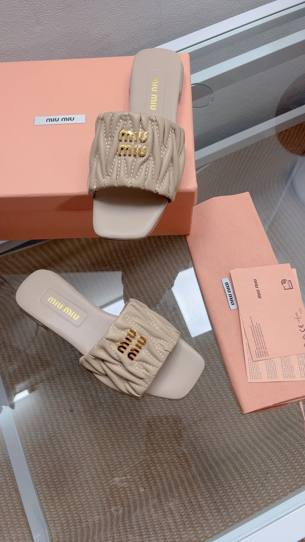Miu Sandal Sand Beige Matelassé Leather 739551