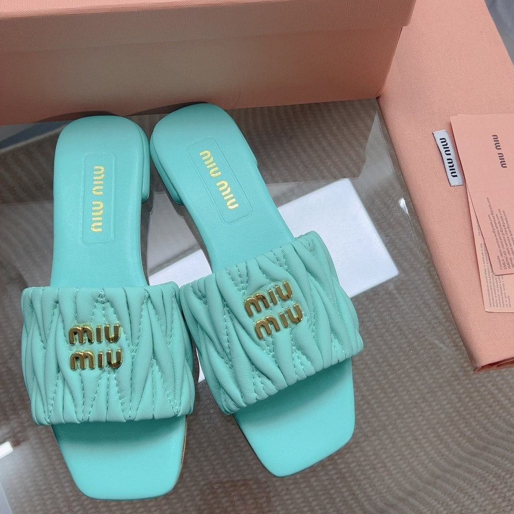 Miu Sandal Turquoise Matelassé Leather 739553
