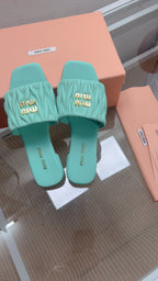 Miu Sandal Turquoise Matelassé Leather 739553
