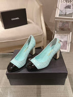 Chanel 26 Pumps Pearl Heel 80mm Turquoise in Calfskin 739573