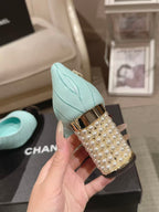 Chanel 26 Pumps Pearl Heel 80mm Turquoise in Calfskin 739573