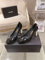 Chanel 26 Pumps Pearl Heel 80mm Black in Calfskin 739574