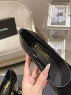 Chanel 26 Pumps Pearl Heel 80mm Black in Calfskin 739574