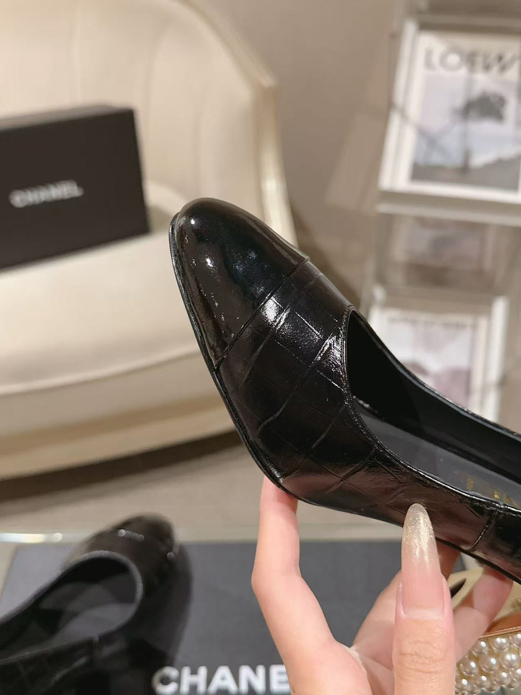 Chanel 26 Pumps Pearl Heel 80mm Black in Calfskin 739574