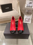 Chanel 26 Pumps Pearl Heel 80mm Red in Calfskin 739575