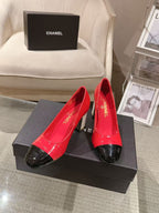 Chanel 26 Pumps Pearl Heel 80mm Red in Calfskin 739575