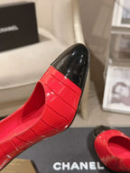Chanel 26 Pumps Pearl Heel 80mm Red in Calfskin 739575
