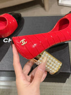 Chanel 26 Pumps Pearl Heel 80mm Red in Calfskin 739575
