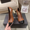 Chanel 26 Pumps Pearl Heel 80mm Brown in Calfskin 739576