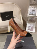 Chanel 26 Pumps Pearl Heel 80mm Brown in Calfskin 739576